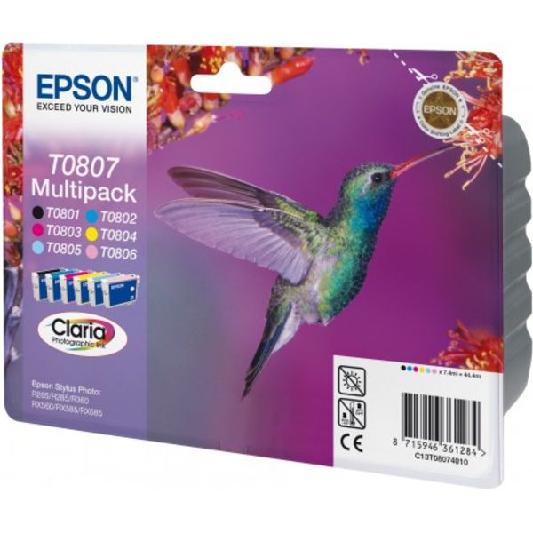 Original Epson C13T08074011 / T0807 Tintenpatrone MultiPack Bk,C,M,Y,LC,LM, 220 Seiten, Inhalt 6x7,4ml