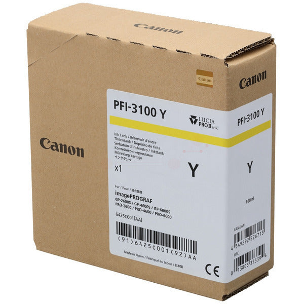 Original Canon 6425C001 / PFI-3100 Y Tintenpatrone gelb, Inhalt 160 ml