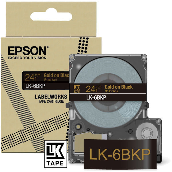 Original Epson C53S672096 / LK-6BKP DirectLabel-Etiketten schwarz auf gold 24mm x 8m