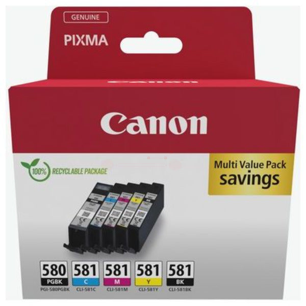 Original Canon 2078C007 / PGI-580 CLI-581 Tintenpatrone MultiPack 2x Bk + 1x C,M,Y, Inhalt 200/1505/256/237/257 Pg