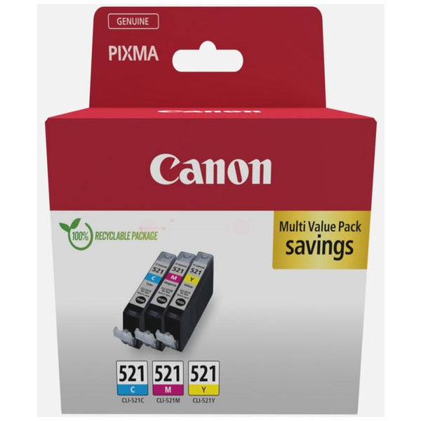 Original Canon 2934B015 / CLI-521 Tintenpatrone MultiPack C,M,Y Blister, 446 Seiten, Inhalt 9 ml, VE=3
