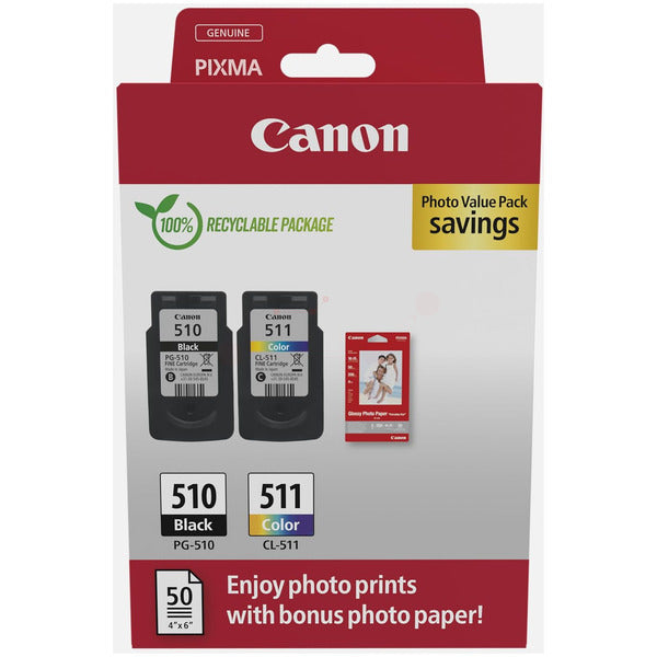 Original Canon 2970B017 / PG-510+CL-511 Druckkopfpatrone Multipack schwarz + color PVP, 220 Seiten, Inhalt 9 ml, VE=2