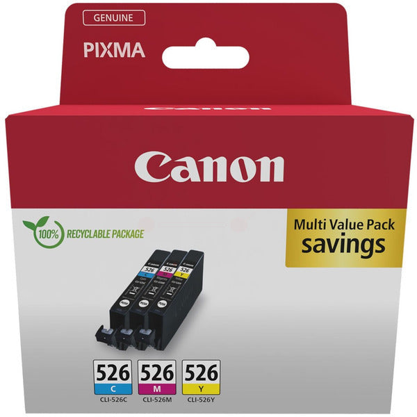 Original Canon 4541B018 / CLI-526 Tintenpatrone MultiPack C,M,Y, 450 Seiten, Inhalt 9 ml, VE=3