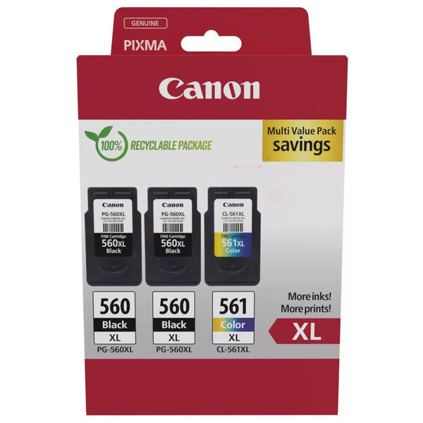 Original Canon 3712C009 / PG-560XL+CL-561XL Druckkopfpatrone Multipack 2x schwarz +1x color, Inhalt 2x14,3ml + 1x12,2ml