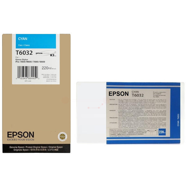 Original Epson C13T603200 / T6032 Tintenpatrone cyan, Inhalt 220 ml