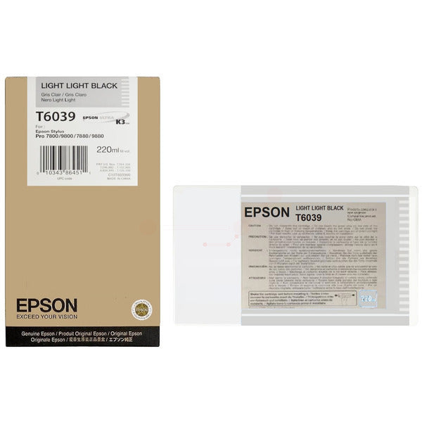 Original Epson C13T603900 / T6039 Tintenpatrone schwarz hell hell, Inhalt 220 ml
