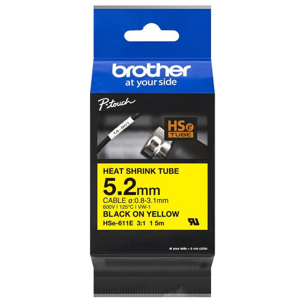 Original Brother HSE-611E Heissschrumpfschlauch schwarz auf gelb 5,2mm x 1,5m