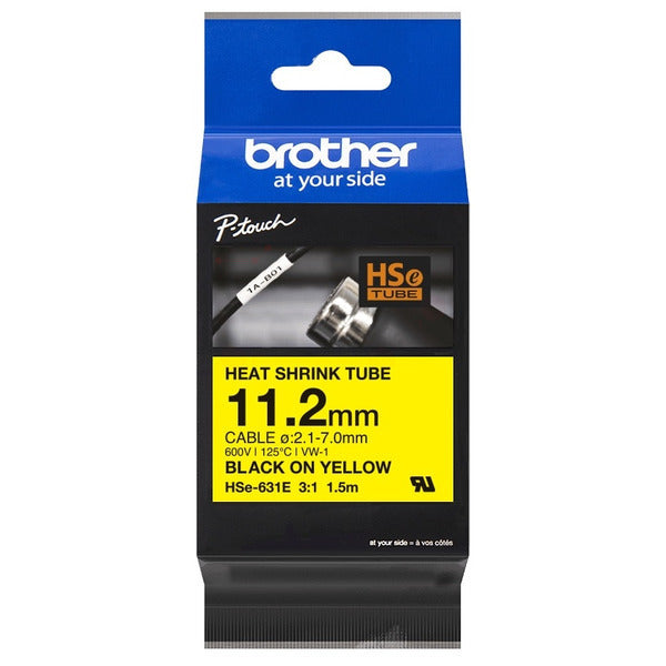 Original Brother HSE-631E Heissschrumpfschlauch schwarz auf gelb 11,2mm x 1,5m