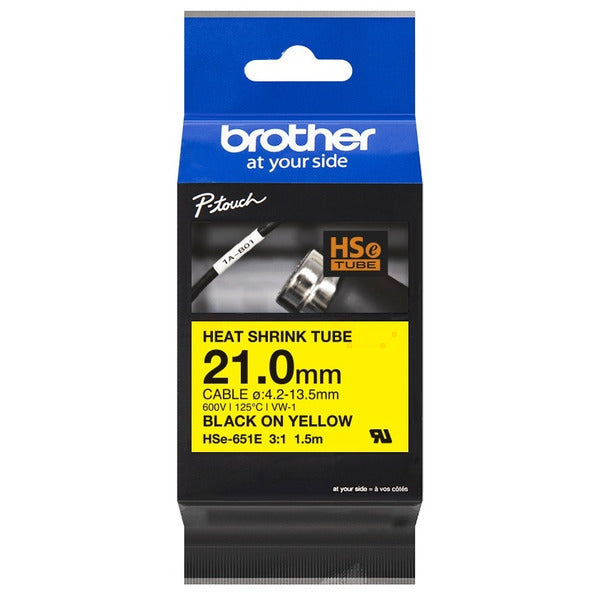 Original Brother HSE-651E Heissschrumpfschlauch schwarz auf gelb 21mm x 1,5m