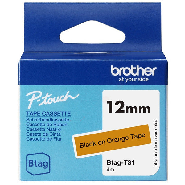 Original Brother BTAG-T31 DirectLabel-Etiketten schwarz auf orange 12mm x 4m