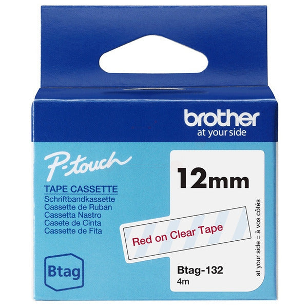 Original Brother BTAG-132 DirectLabel-Etiketten rot auf Transparent 12mm x 4m