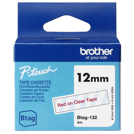 Original Brother BTAG-132 DirectLabel-Etiketten rot auf Transparent 12mm x 4m