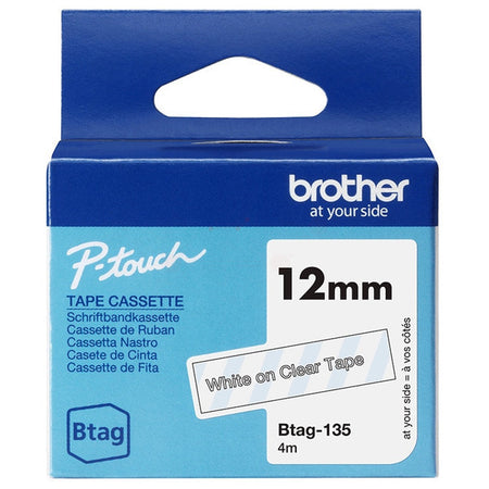 Original Brother BTAG-135 DirectLabel-Etiketten weiss auf Transparent 12mm x 4m
