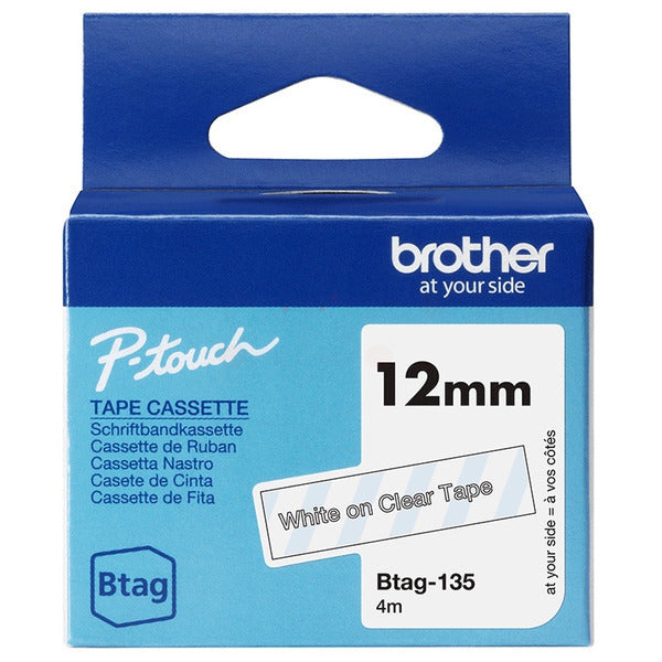 Original Brother BTAG-135 DirectLabel-Etiketten weiss auf Transparent 12mm x 4m