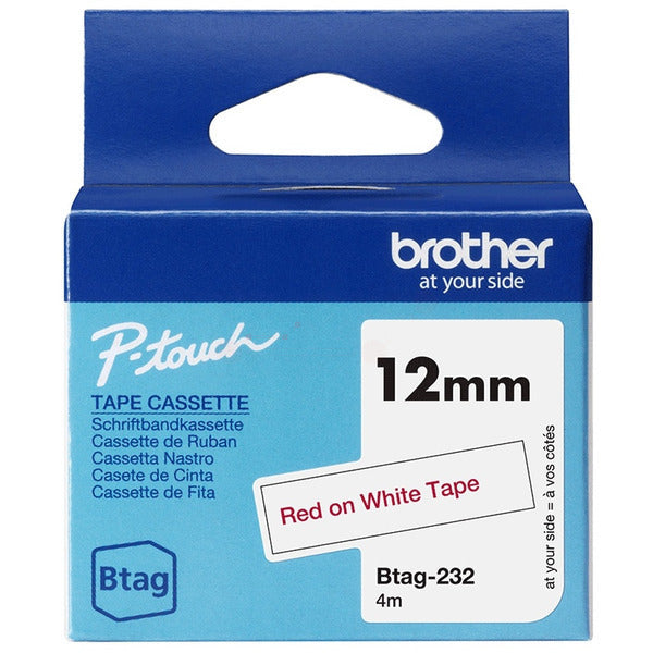 Original Brother BTAG-232 DirectLabel-Etiketten rot auf weiss 12mm x 4m