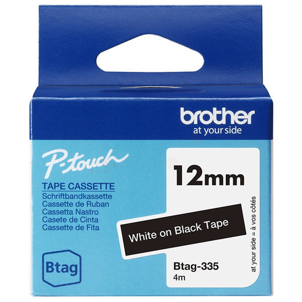Original Brother BTAG-335 DirectLabel-Etiketten weiss auf schwarz 12mm x 4m