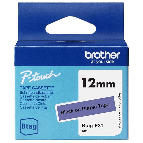 Original Brother BTAG-F31 DirectLabel-Etiketten schwarz auf violett 12mm x 4m