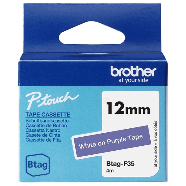 Original Brother BTAG-F35 DirectLabel-Etiketten weiss auf violett 12mm x 4m