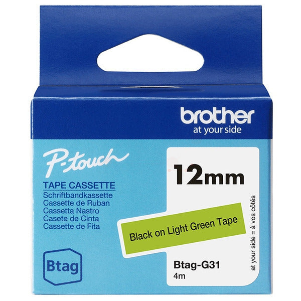 Original Brother BTAG-G31 DirectLabel-Etiketten schwarz auf grün hell 12mm x 4m