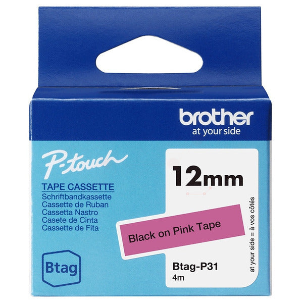 Original Brother BTAG-P31 DirectLabel-Etiketten schwarz auf rosa 12mm x 4m