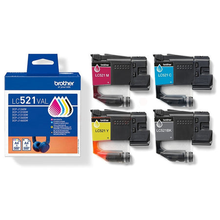 Original Brother LC-521VAL Tintenpatrone MultiPack Bk,C,M,Y, 500 Seiten, Inhalt VE=4