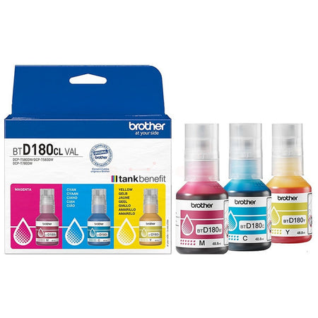 Original Brother BT-D180CLVAL Tintenflasche Multipack C,M,Y, 5.000 Seiten, Inhalt 48,8 ml, VE=3