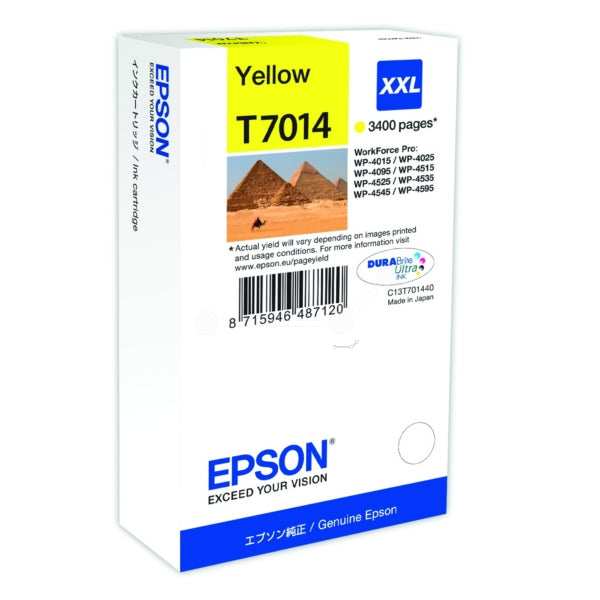 Original Epson C13T70144010 / T7014 Tintenpatrone gelb XXL, 3.400 Seiten, Inhalt 34,2 ml