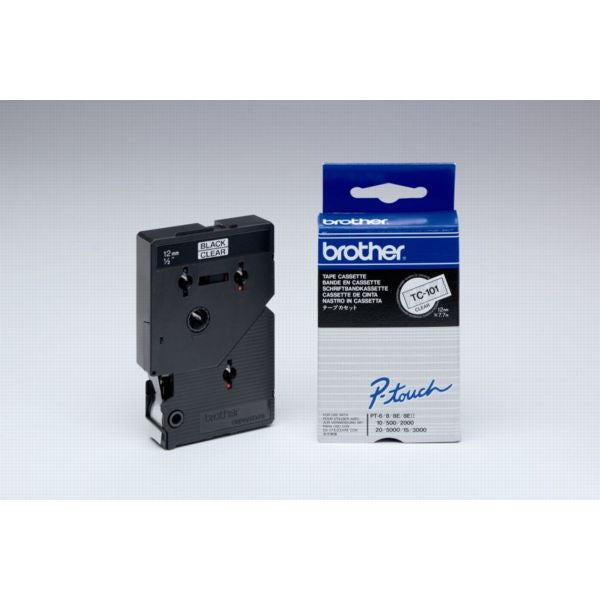 Original Brother TC-101 DirectLabel schwarz auf Transparent 12mm x 7,7m