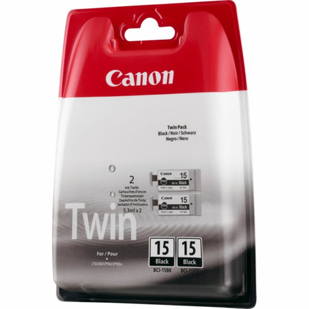 Original Canon 8190A002 / BCI-15 BK Tintenpatrone schwarz Doppelpack, 80 Seiten, Inhalt 5,3 ml, VE=2