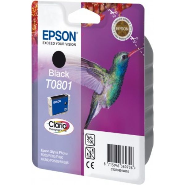 Original Epson C13T08014011 / T0801 Tintenpatrone schwarz, 330 Seiten, Inhalt 7,4 ml