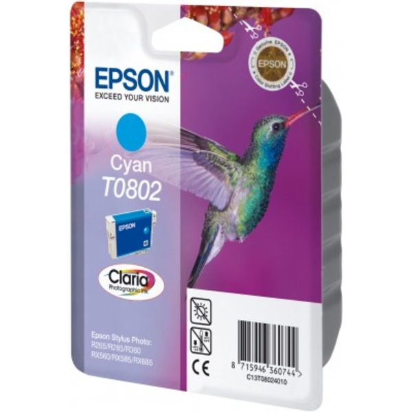 Original Epson C13T08024011 / T0802 Tintenpatrone cyan, 435 Seiten, Inhalt 7,4 ml