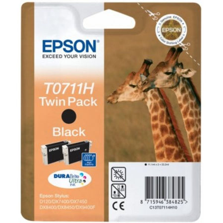 Original Epson C13T07114H10 / T0711H Tintenpatrone schwarz High-Capacity Doppelpack, 370 Seiten, Inhalt 11,1 ml, VE=2