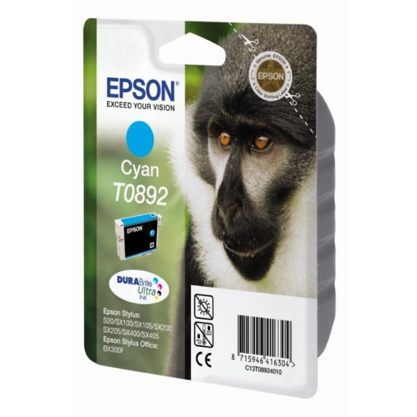 Original Epson C13T08924011 / T0892 Tintenpatrone cyan, 170 Seiten, Inhalt 3,5 ml