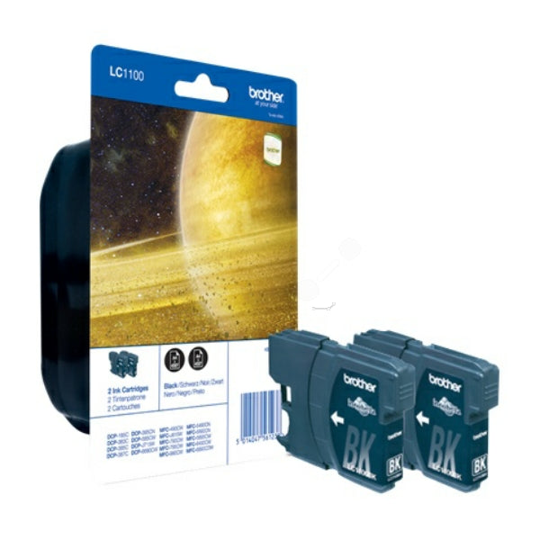 Original Brother LC-1100BKBP2DR Tintenpatrone schwarz Doppelpack Blister Acustic Magnetic, 450 Seiten, Inhalt 9,5 ml, VE=2