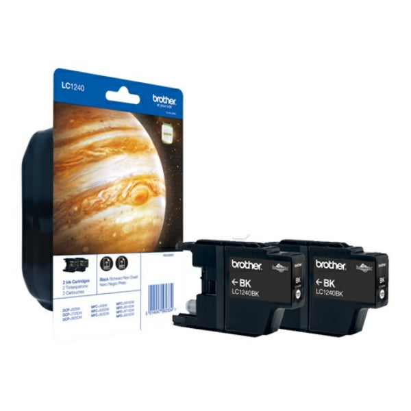 Original Brother LC-1240BKBP2DR Tintenpatrone schwarz Doppelpack, 600 Seiten, Inhalt VE=2