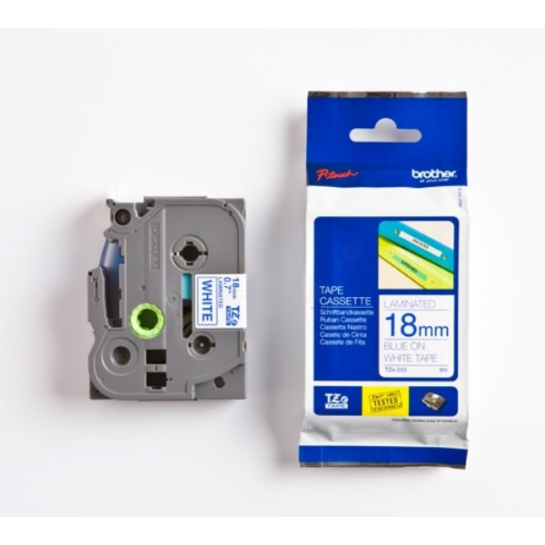 Original Brother TZE-243 DirectLabel blau auf weiss 18mm x 8m