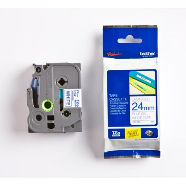 Original Brother TZE-253 DirectLabel blau auf weiss Laminat 24mm x 8m