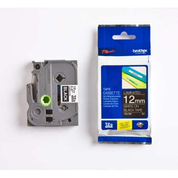 Original Brother TZE-335 DirectLabel weiss auf schwarz Laminat 12mm x 8m