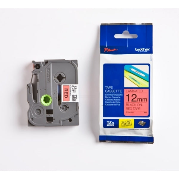 Original Brother TZE-431 DirectLabel schwarz auf rot Laminat 12mm x 8m