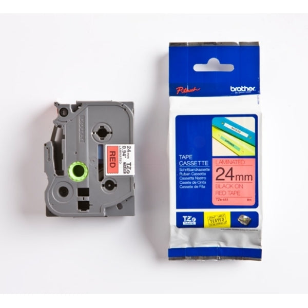 Original Brother TZE-451 DirectLabel schwarz auf rot Laminat 24mm x 8m