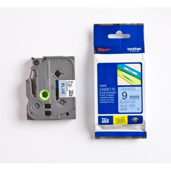Original Brother TZE-521 DirectLabel schwarz auf blau Laminat 9mm x 8m