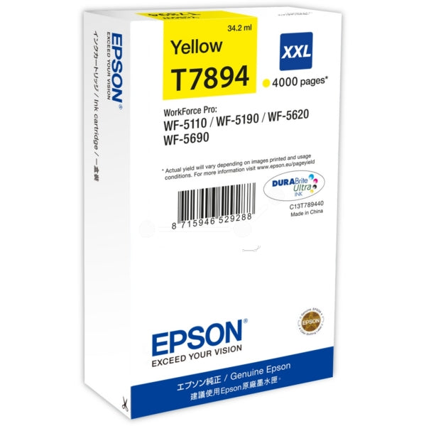 Original Epson C13T789440 / T7894 XXL Tintenpatrone gelb extra High-Capacity XXL, 4.000 Seiten, Inhalt 34 ml