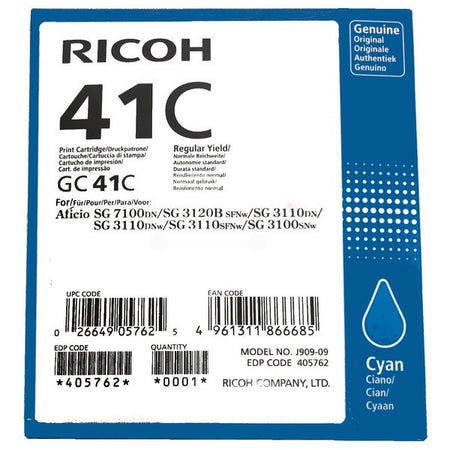 Original Ricoh 405762 / GC-41 C Gelkartusche cyan, 2.200 Seiten