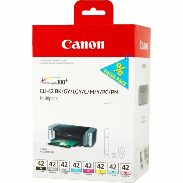 Original Canon 6384B010 / CLI-42 Tintenpatrone MultiPack Bk,C,M,Y,LC,LM, GY,LGY, Inhalt 8x13ml