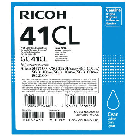 Original Ricoh 405766 / GC-41 CL Gelkartusche cyan, 600 Seiten