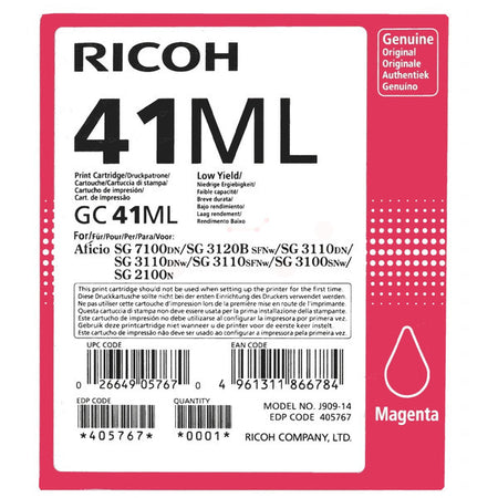 Original Ricoh 405767 / GC-41 ML Gelkartusche magenta, 600 Seiten, Inhalt 41 ml