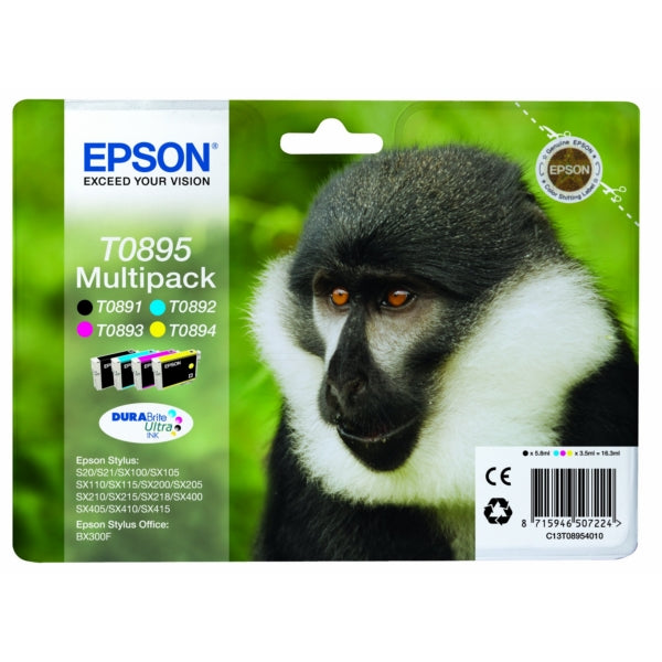 Original Epson C13T08954011 / T0895 Tintenpatrone MultiPack Bk,C,M,Y, Inhalt 5,8ml + 3x3,5ml