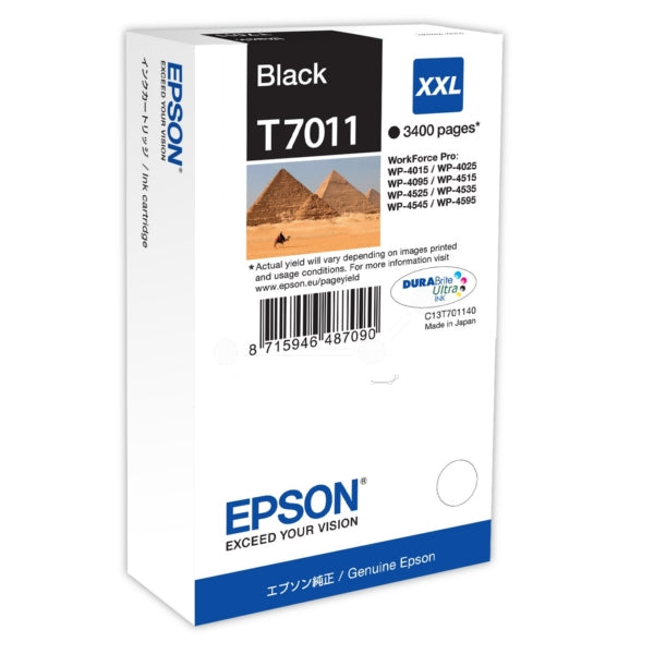 Original Epson C13T70114010 / T7011 Tintenpatrone schwarz XXL, 3.400 Seiten, Inhalt 63,2 ml