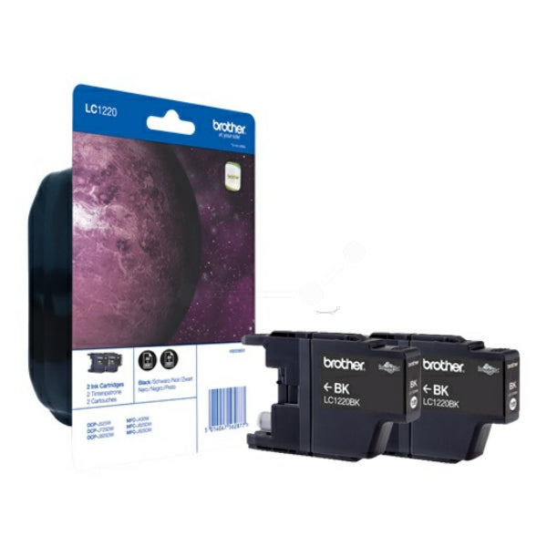Original Brother LC-1220BKBP2DR Tintenpatrone schwarz Doppelpack, 300 Seiten, Inhalt VE=2