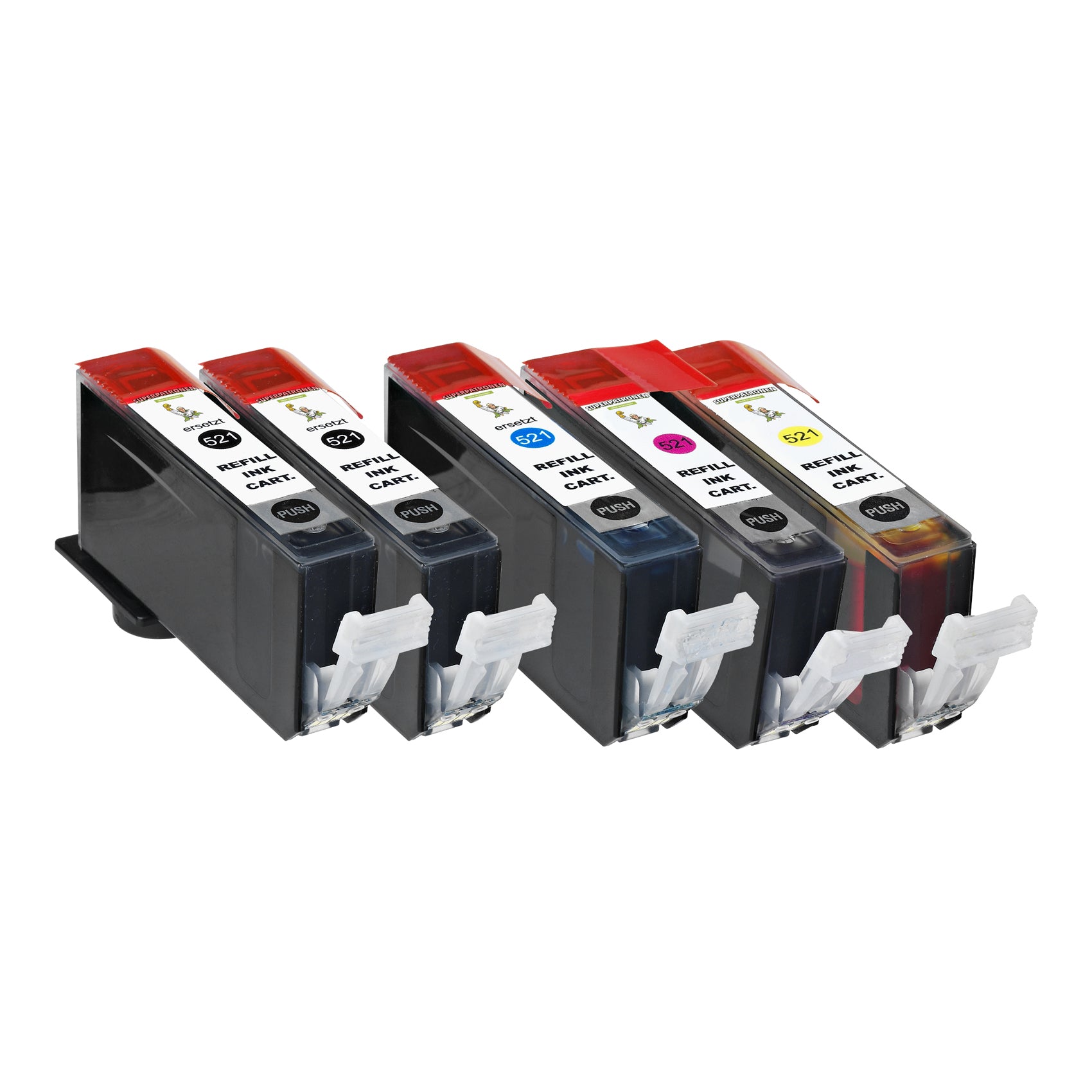 Kompatibel für Canon 2932B001 / PGI-520 PGBK,2933B001 / CLI-521 BK,2934B001 / CLI-521 C,2935B001 / CLI-521 M,2936B001 / CLI-521 Y Tintenpatrone MultiPack 2x Bk + 1x C,M,Y, Inhalt 19ml + 4x9ml